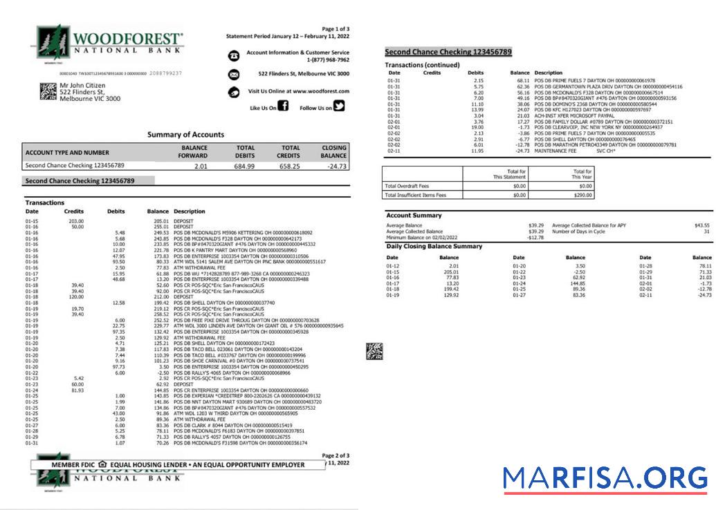 Downloadable Australia Woodforest National bank statement word example